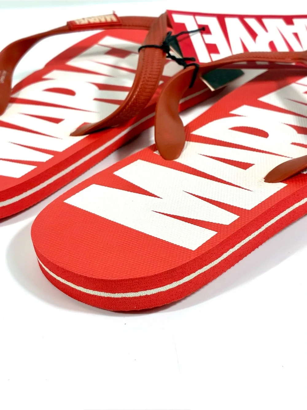 Marvel Comics Men Classic Logo Flip Flops Beach Slides Red White Summer Beach